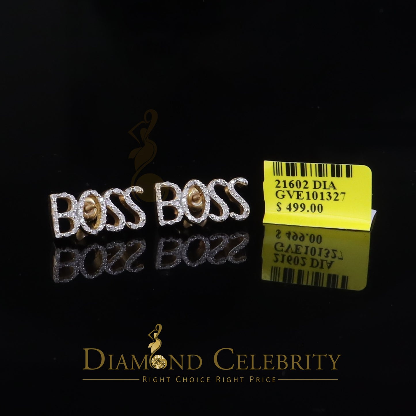 DiamondCelebritees 925 Sterling Silver Yellow Natural BOSS Women's 0.20 Ct Diamonds Stud Earrings