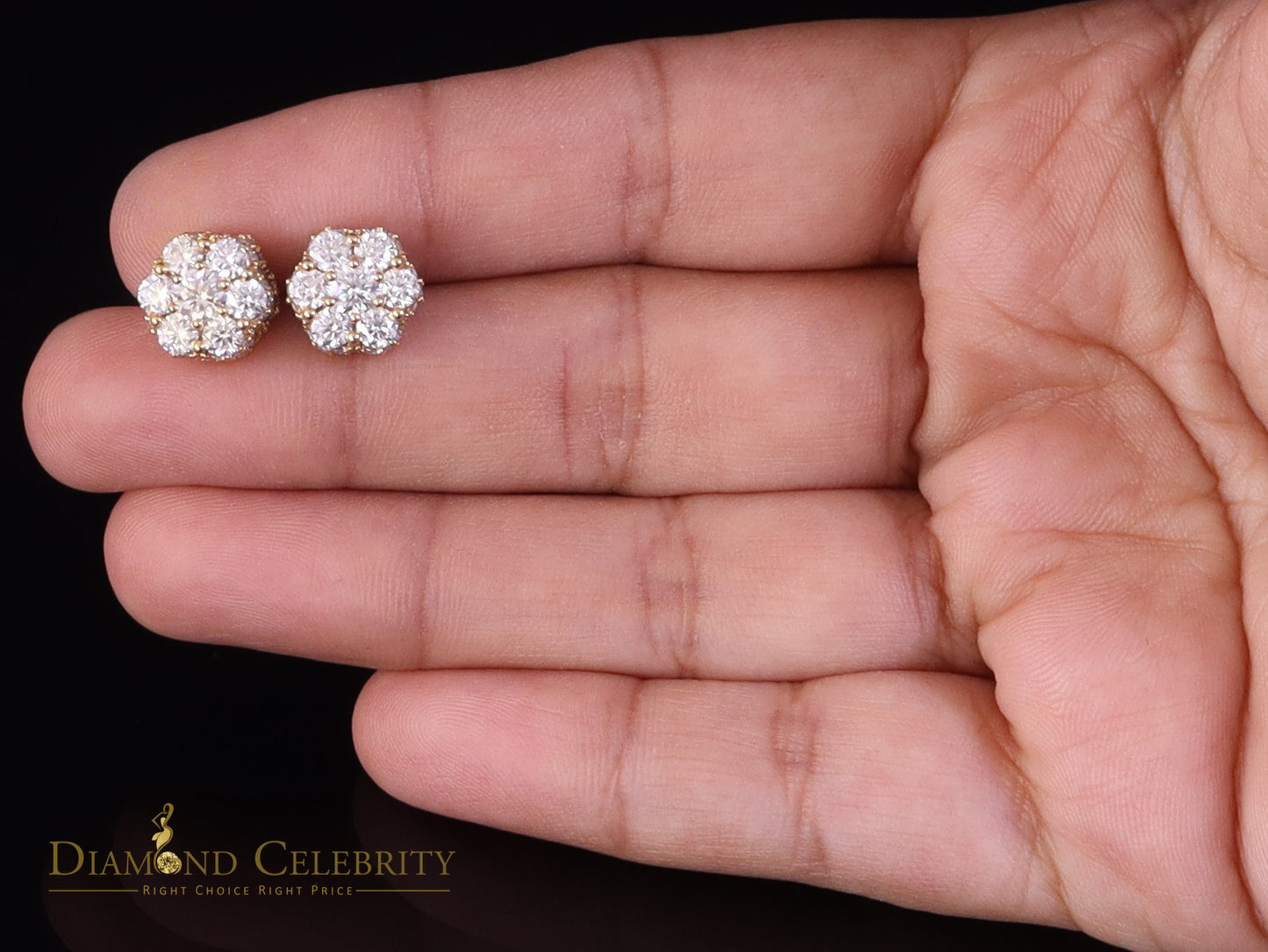 DiamondCelebritees Men's/Women's 925 Silver Yellow 2.00ct VVS 'D' Moissanite Floral Stud Earrings
