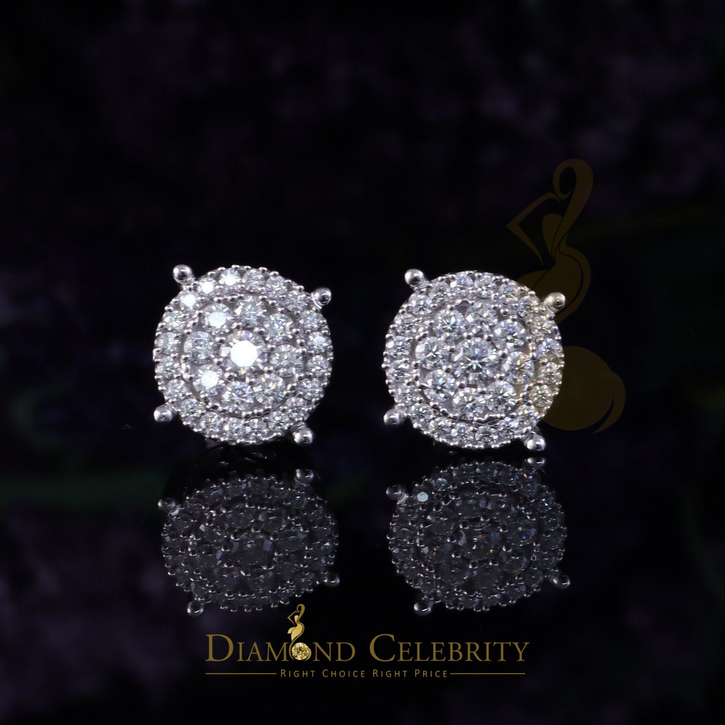 Diamondcelebritees Round Women's/Men's 925 Silver White 1.00ct VVS D Moissanite Round Stud Earrings