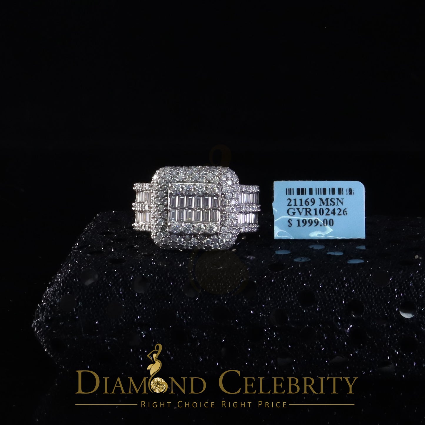 DiamondCelebritees Men's for 5.50ct VVS D Baguett Moissanite White Silver Square Pinky Ring Size 11