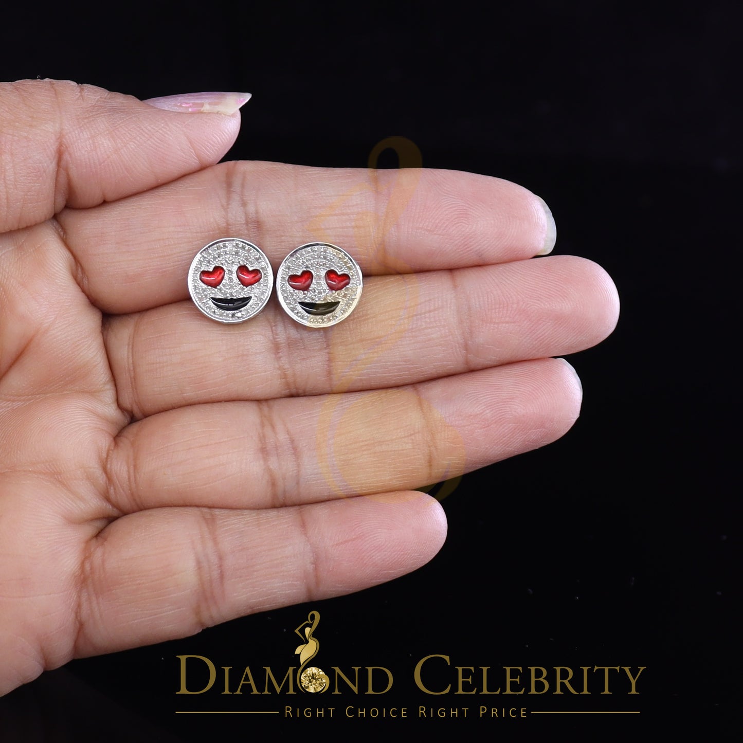 DiamondCelebritees 925 Sterling White Silver 0.33ct Diamond Women's / Men's Round Emoji Earrings