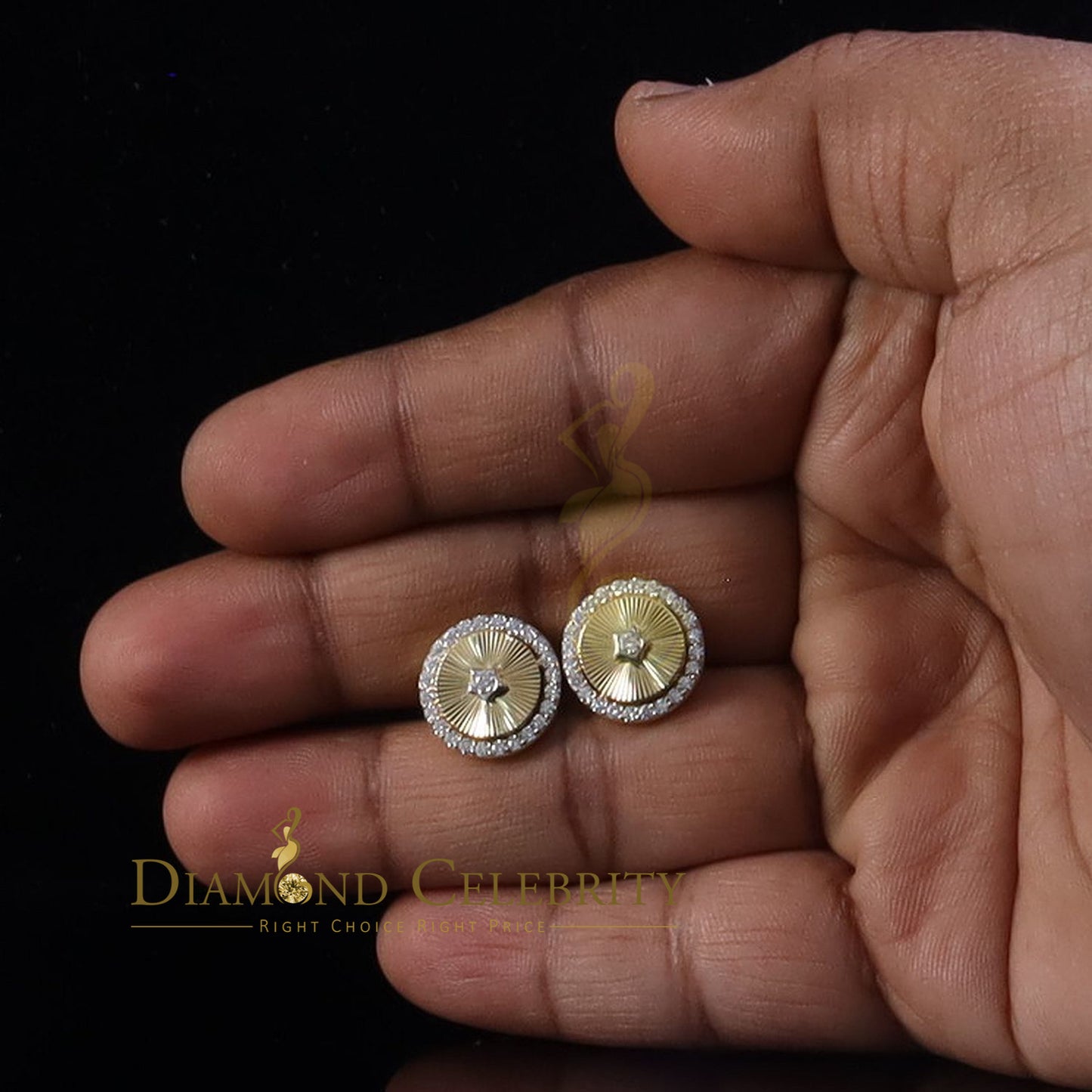 DiamondCelebritees 2.50ct 925 Sterling Silver Yellow Moissanite Round Stud Earrings For Women & Men
