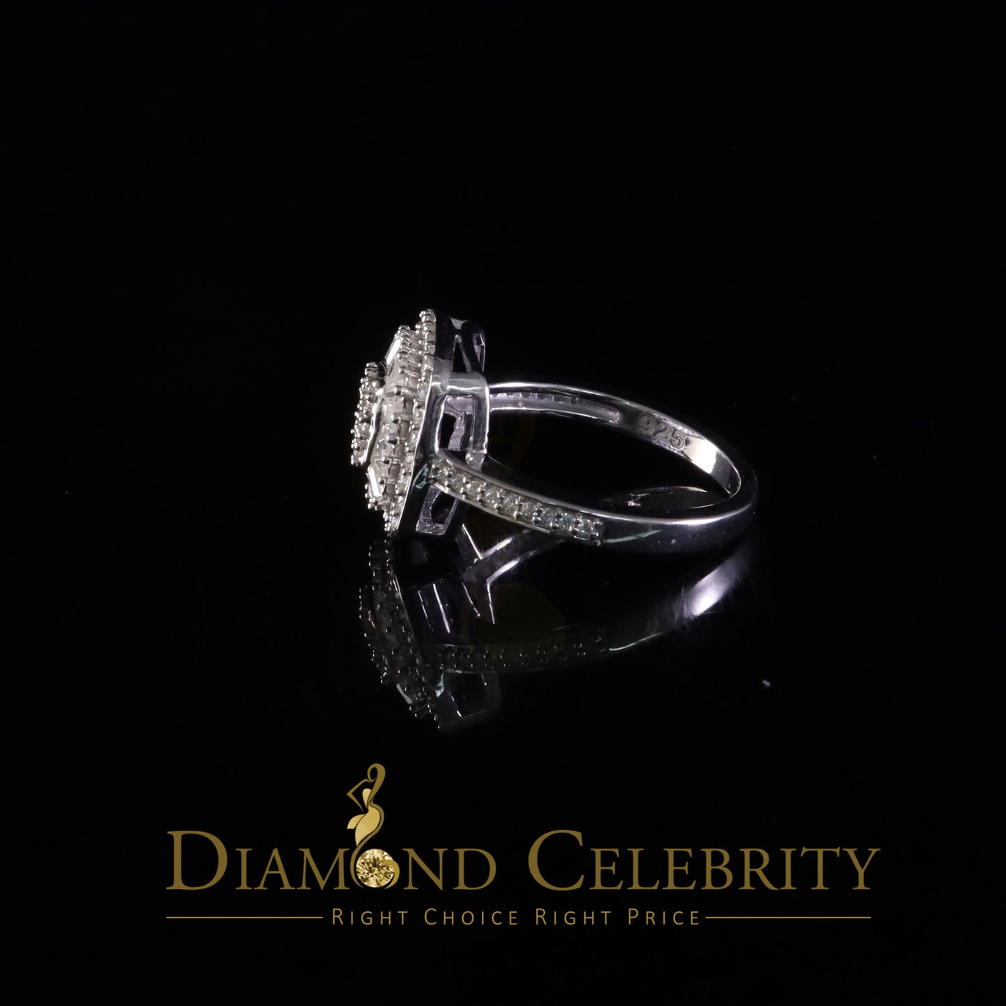 DiamondCelebritees Square 925 White Silver 1.00ct VVS 'D' Baguette Moissanite Rings Womens Size 7