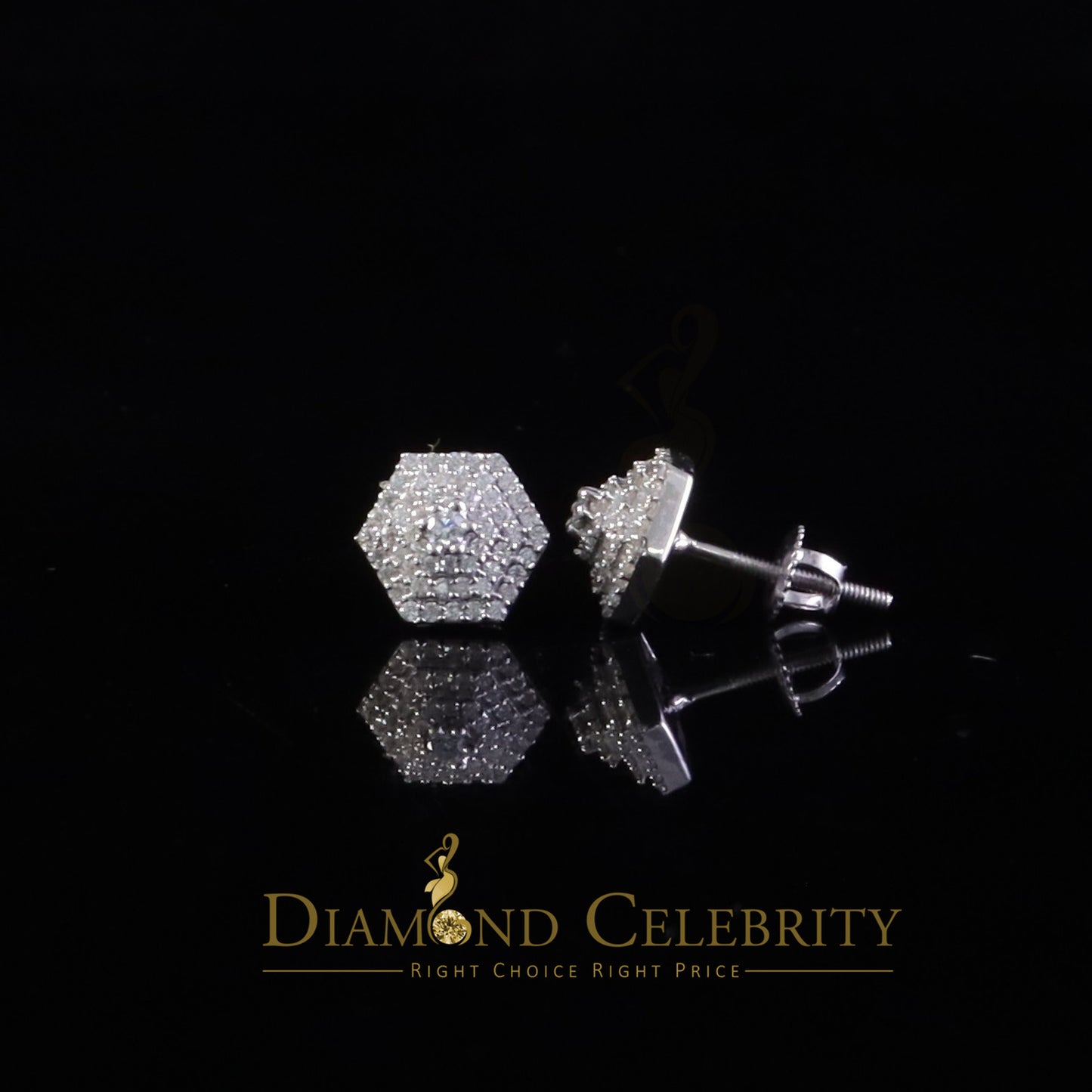 Diamondcelebritees Hexogonal Men's/Womens Stud Earrings 0.50ct VVS 'D' Moissanite 925 White Silver