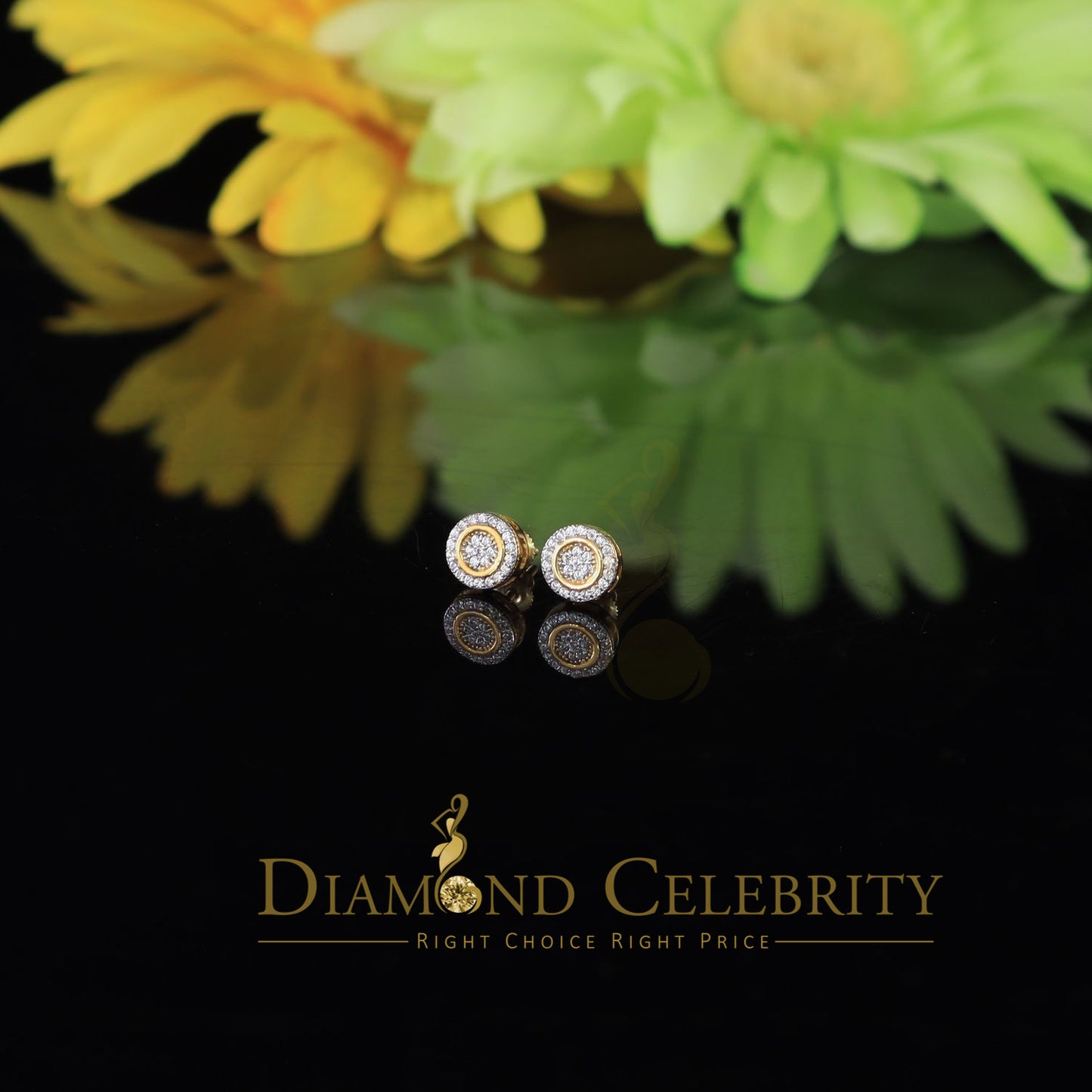 DiamondCelebritees Aretes Para Hombre 925 Yellow Silver 0.5ct Cubic Zirconia Round Women's Earrings