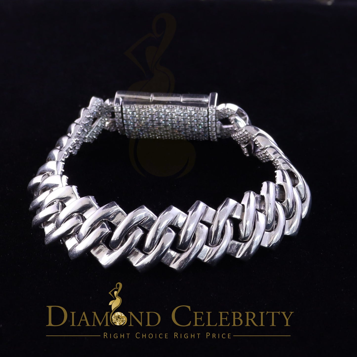 Diamondcelebritees Manoco Men's Bracelet 925 Silver White 16ct Moissanite size 8.5inch & Width 16mm