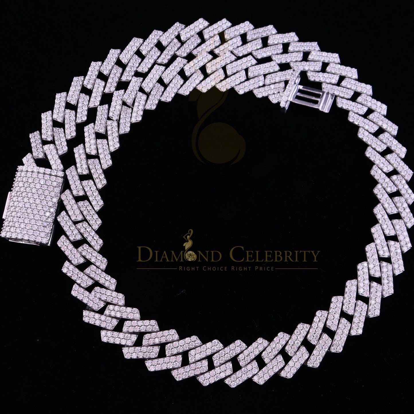 DiamondCelebritees 925 Silver 40ct Moissanite White Men's Cuban Necklace SZ 20inch & 16mm Width