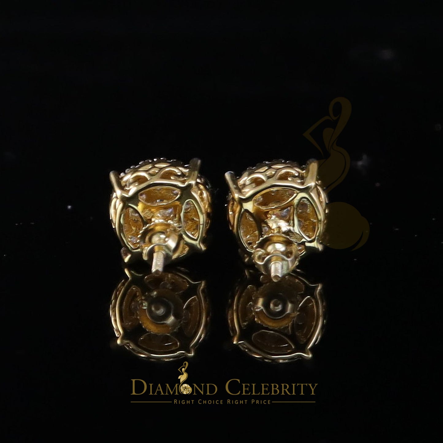 DiamondCelebritees Women's/Men's 925 Silver Yellow 1.00ct VVS 'D' Moissanite Round Stud Earrings