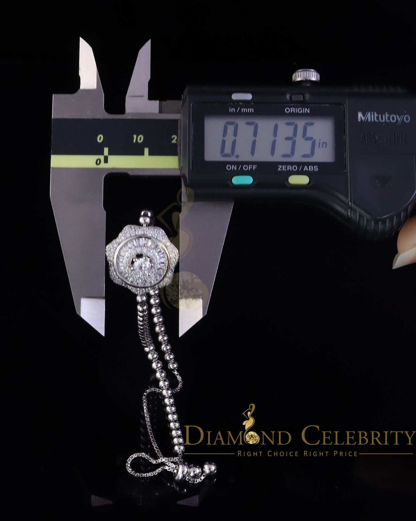 Diamondcelebritees 925 Sterling Silver Solitaire White Bracelet Cubic Zirconia Adjustable SZ 7 Inch