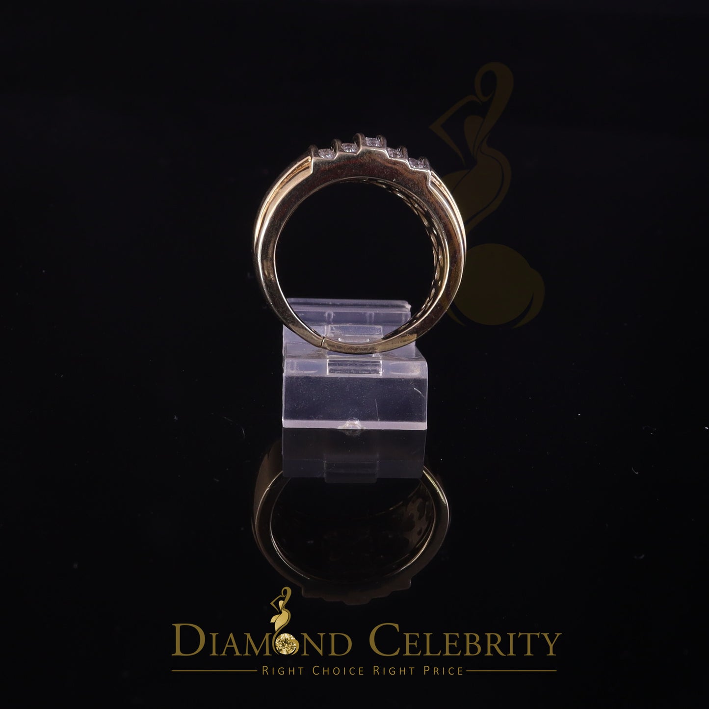 DiamondCelebritees Yellow Silver Rhodium Plated CZ 1.40ct Wide Band Men Adjustable Ring SZ 8 to 10