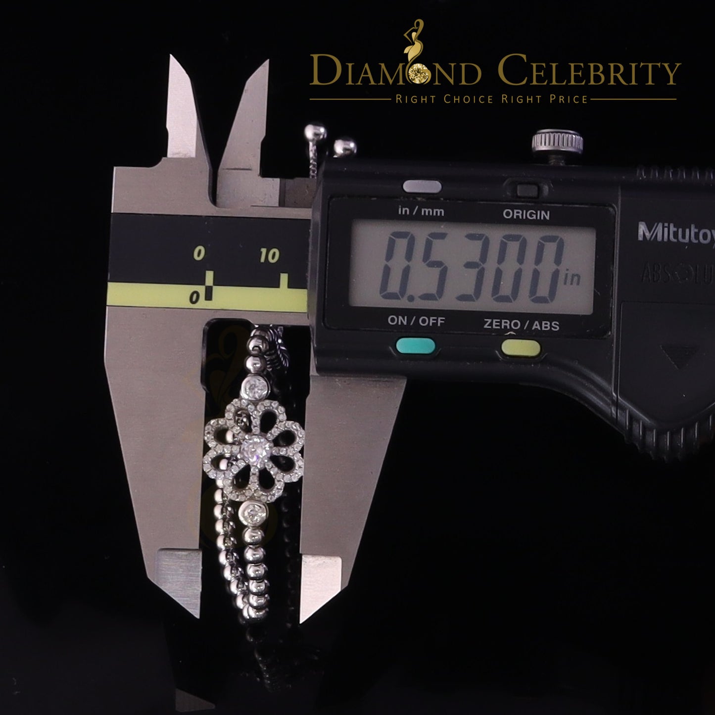 Diamondcelebritees White Sterling Silver Cubic Zirconia Floral Shape Bracelet Adjustable SZ 7 Inch