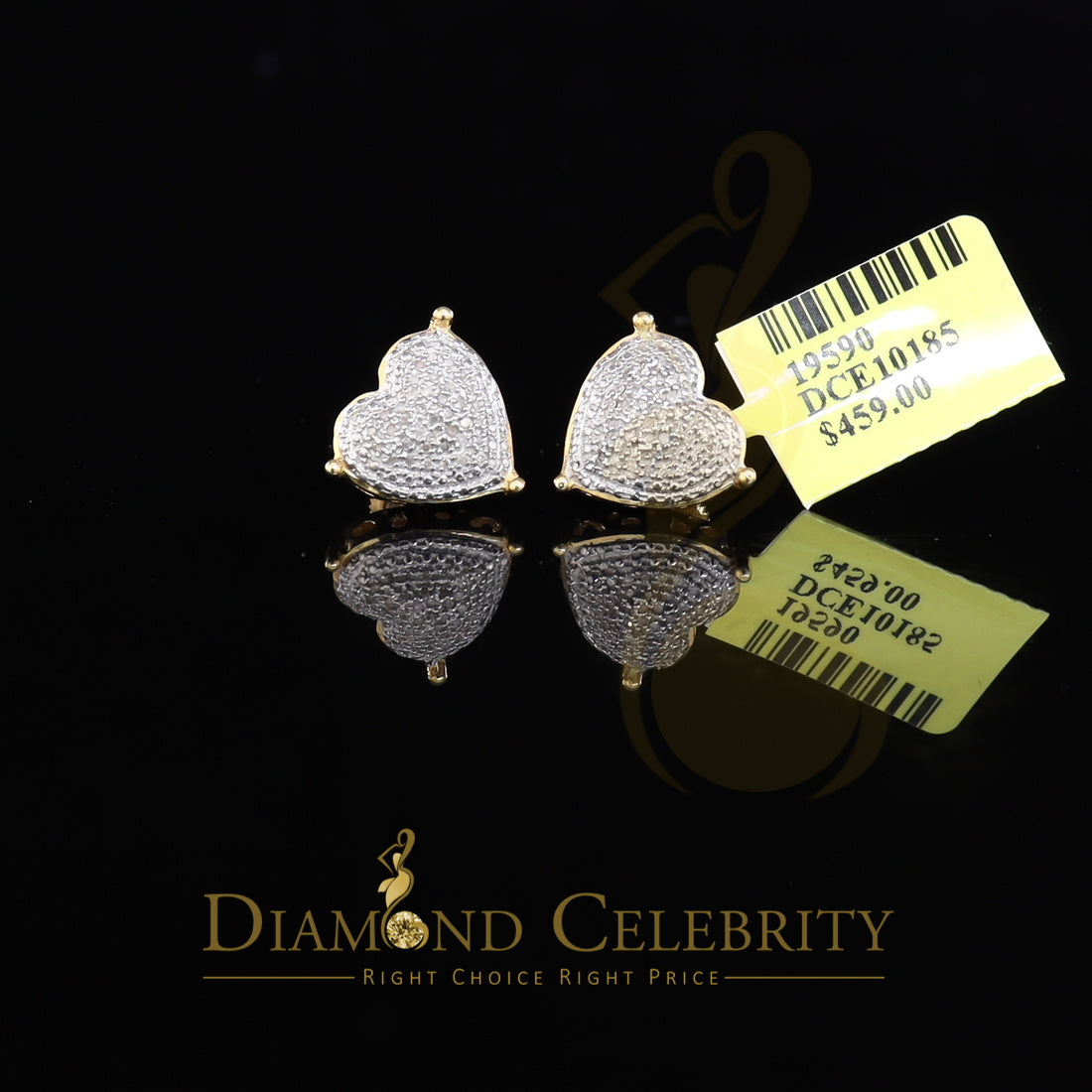 DiamondCelebritees Style Heart 925 Yellow Silver 0.25ct Diamond Women's & Men's Fashion Earrings