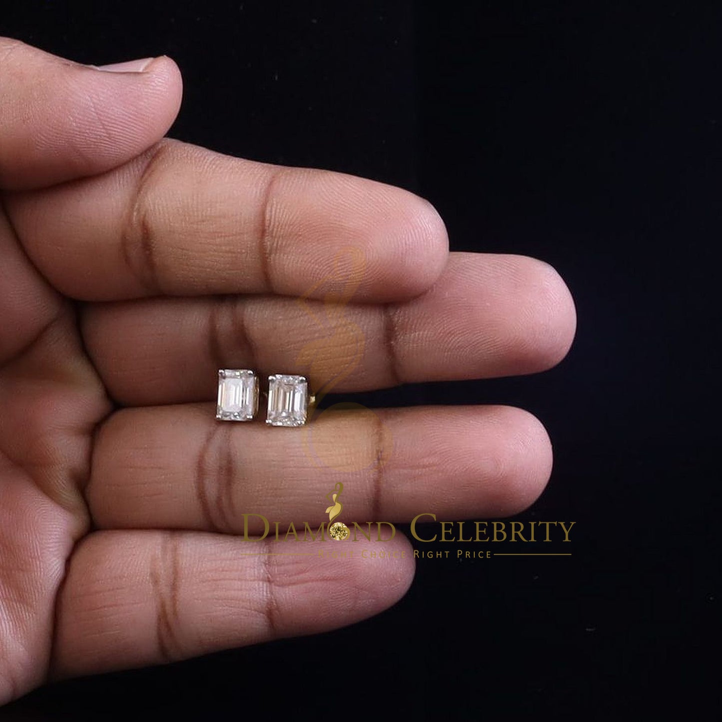 DiamondCelebritees Men's/Women's925 Silver Yellow 2.50ct VVS D Moissanite Emerald cut Stud Earrings