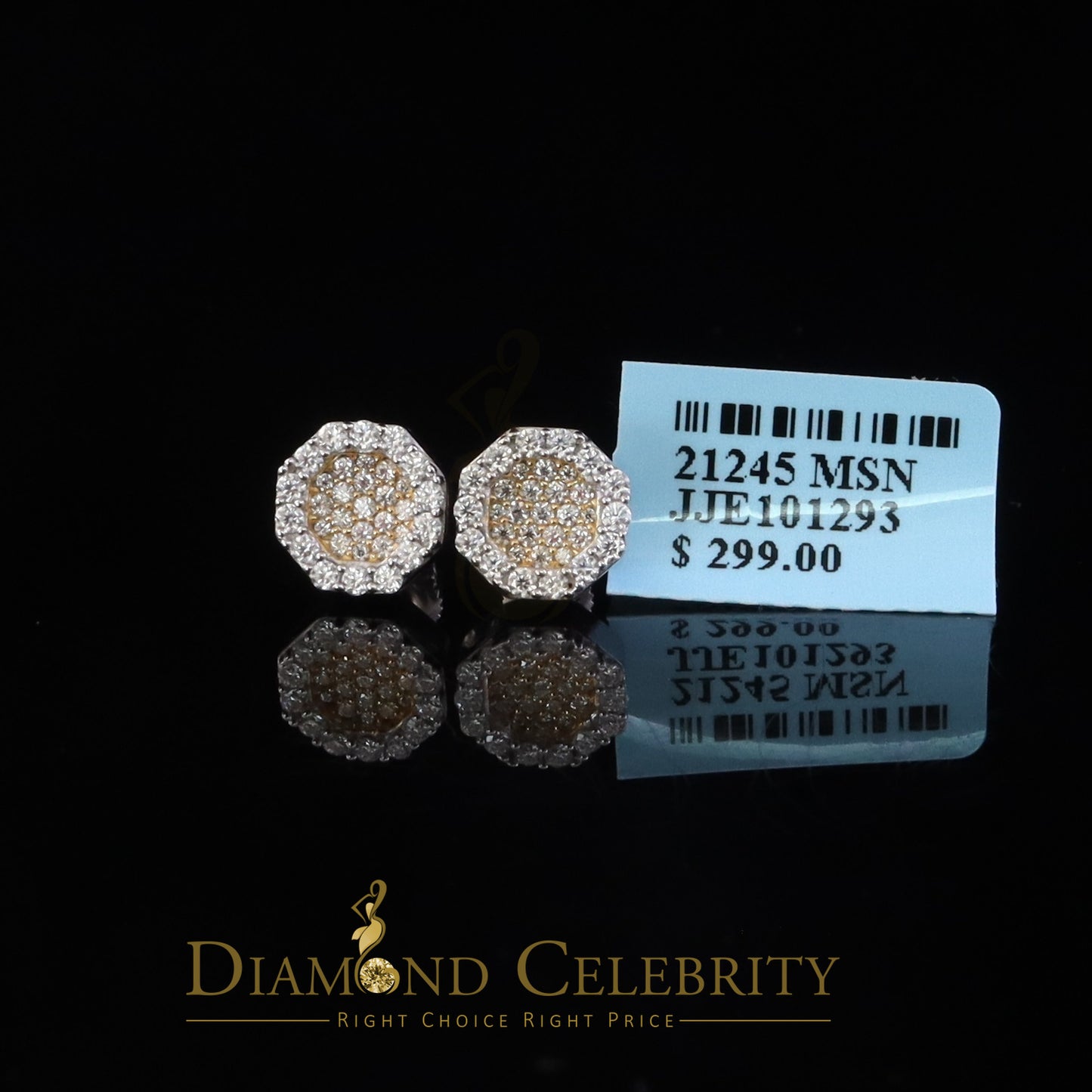DiamondCelebritees 925 Yellow Silver 0.66ct VVS 'D' Moissanite Octagon Stud Earring Men's/Womens