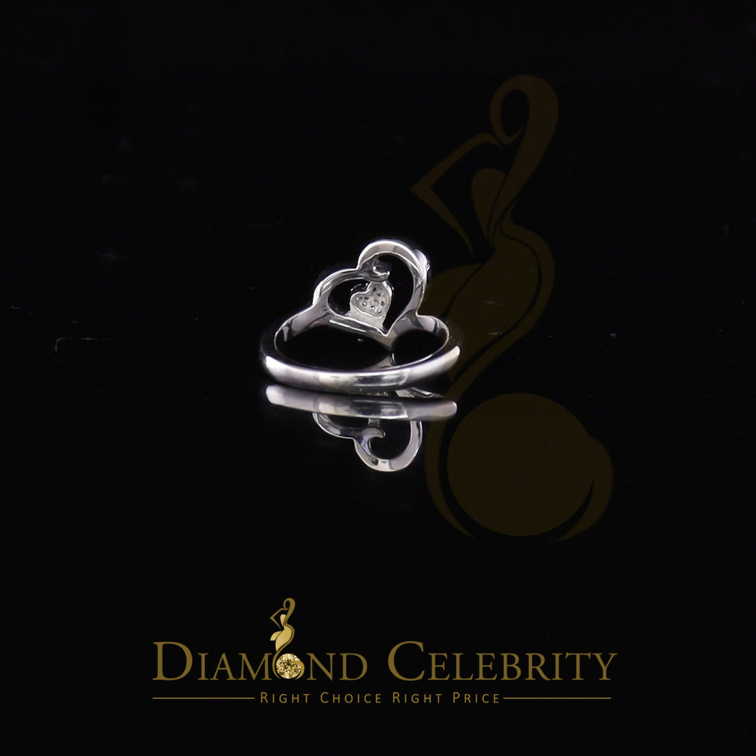 DiamondCelebritees 925 Sterling White Silver 0.10ct Cubic Zirconia Love Heart Women's Ring Size 7