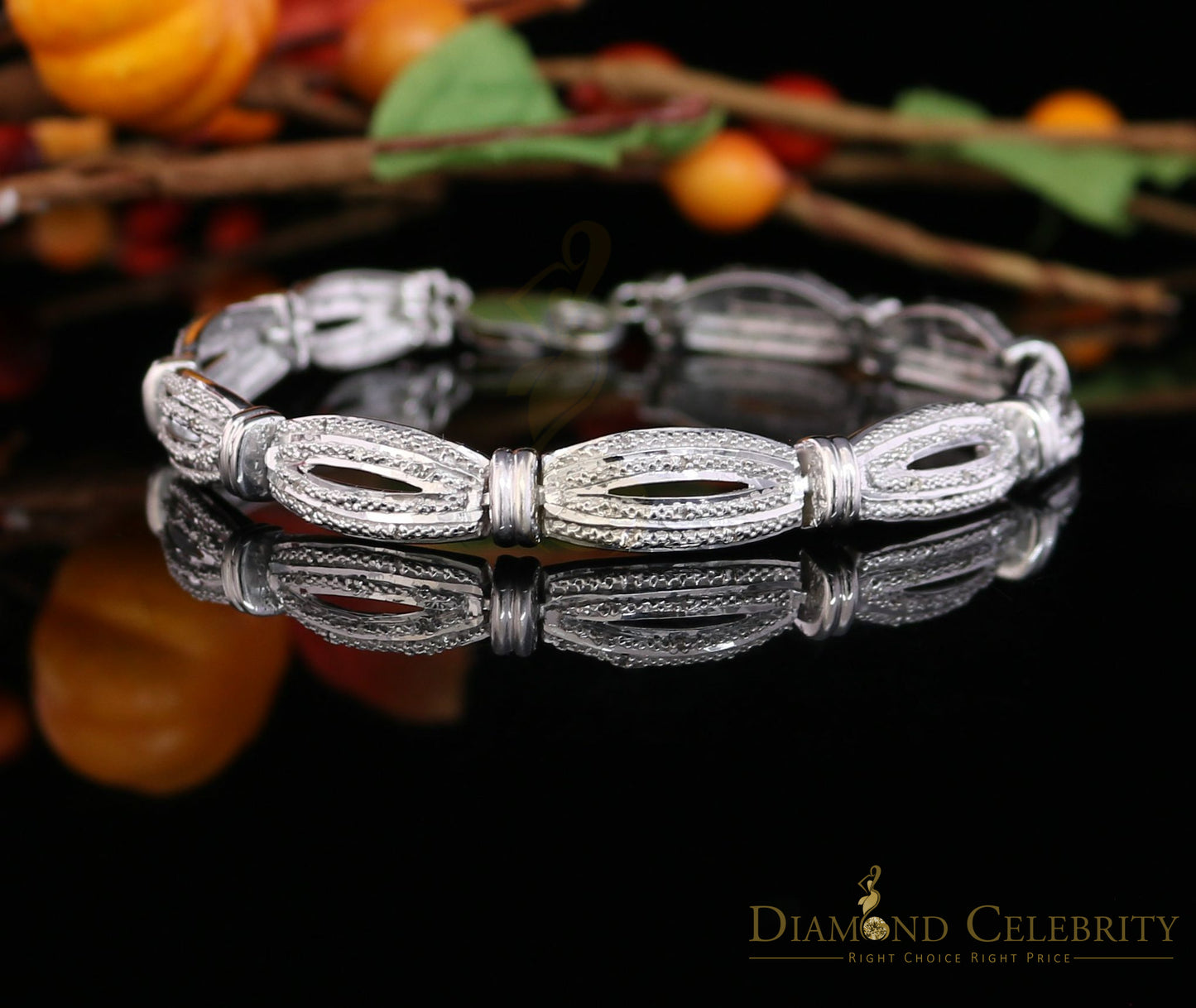 Diamondcelebritees 925 Silver Ladies White 0.20CT Genuine Diamonds Exotic Design Bracelete Size 7''