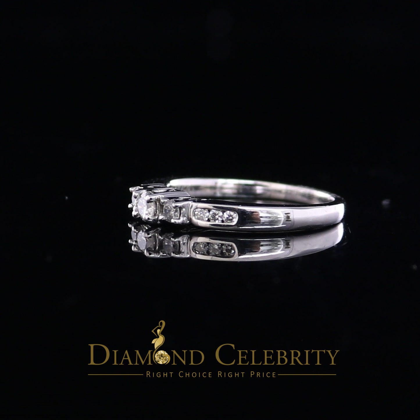 DiamondCelebritees 14KT Real White Gold with 0.50CT Real Diamond Round Shape Womens Ring Size 6.5