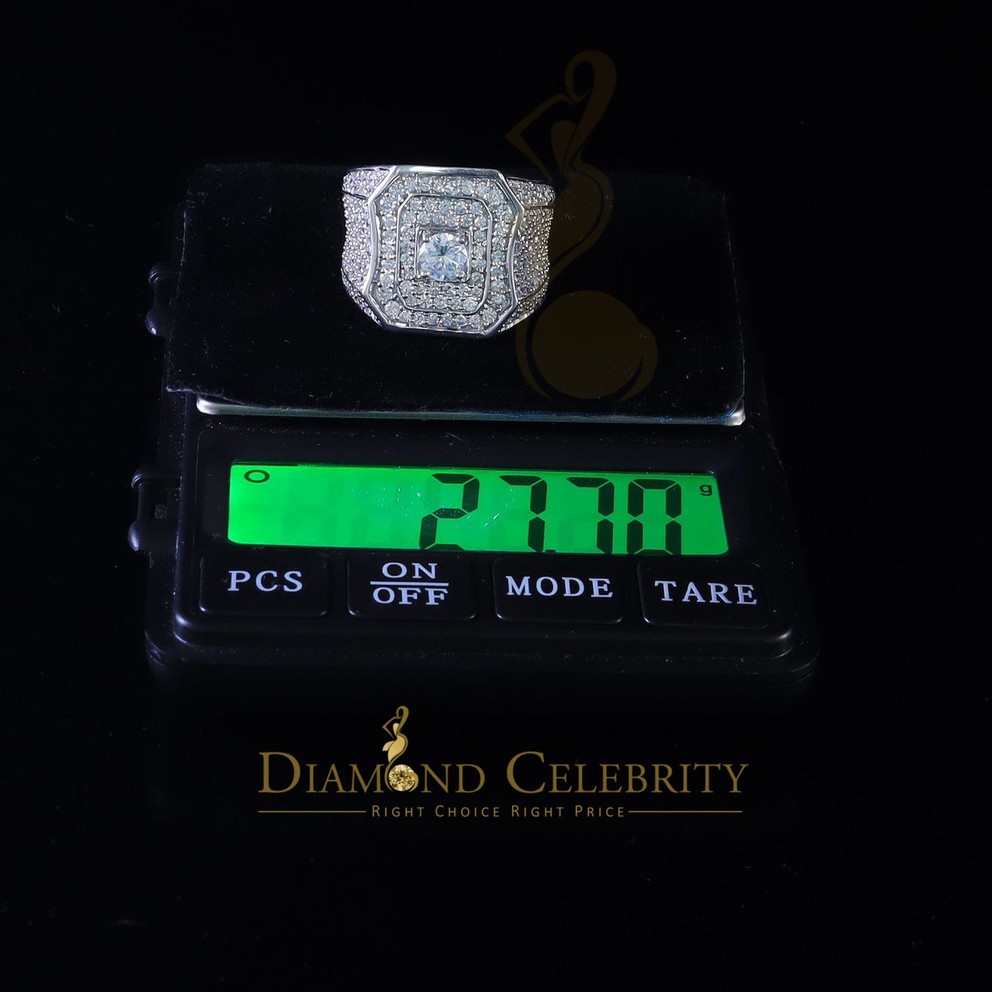 DiamondCelebritees 925 Silver White 14.00ct Cubic Zirconia Wide Band Men's Engagement Ring Size 10