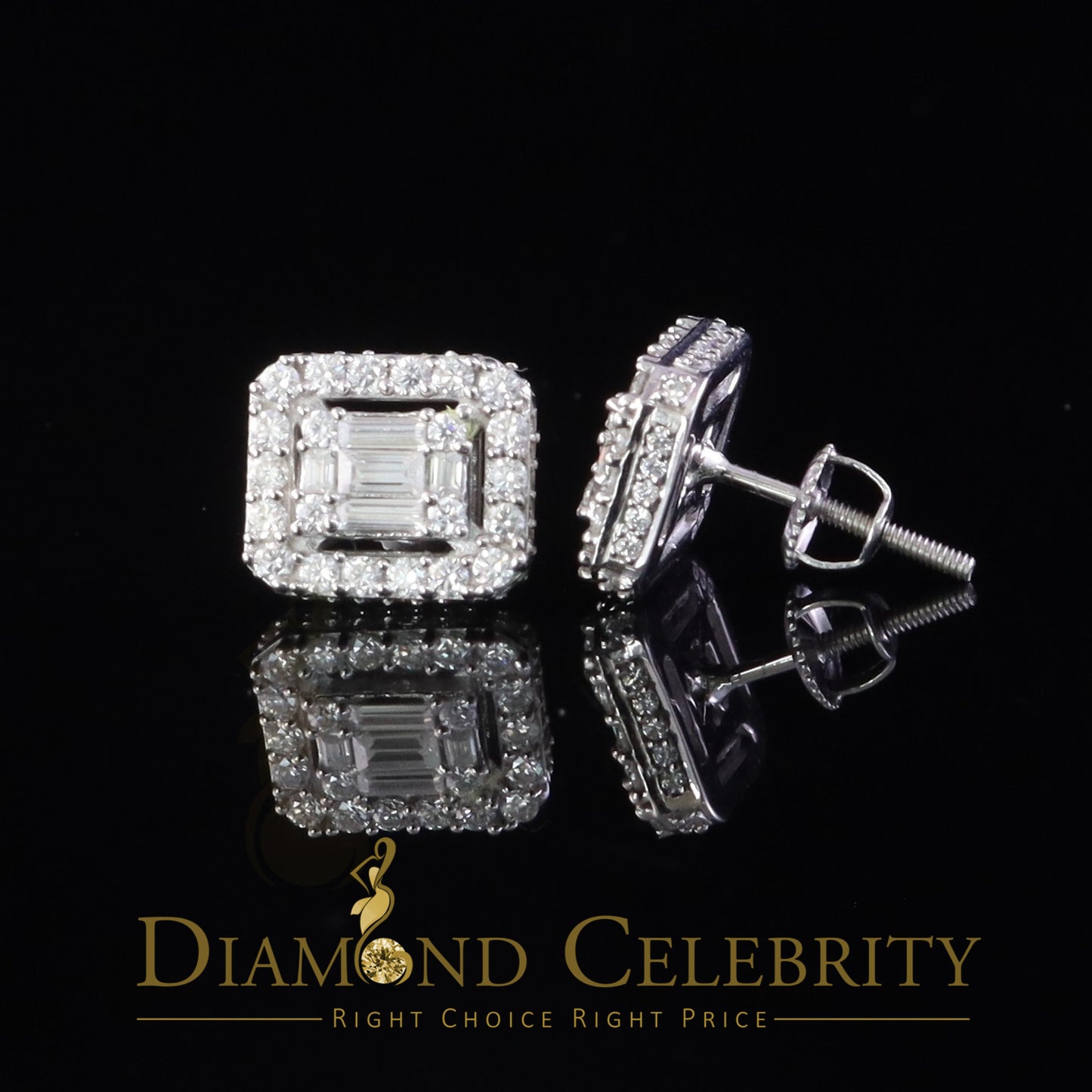 Diamondcelebritees 925 White Silver 1.25ct VVS 'D' Moissanite Square Stud Earring Men's/Womens