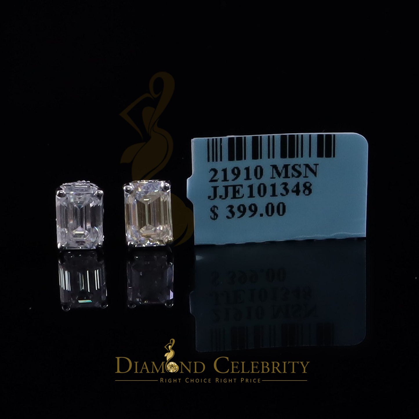 Diamondcelebritees Men's/Women's 925 Silver White 2.50ct VVS D Moissanite Emerald cut Stud Earrings