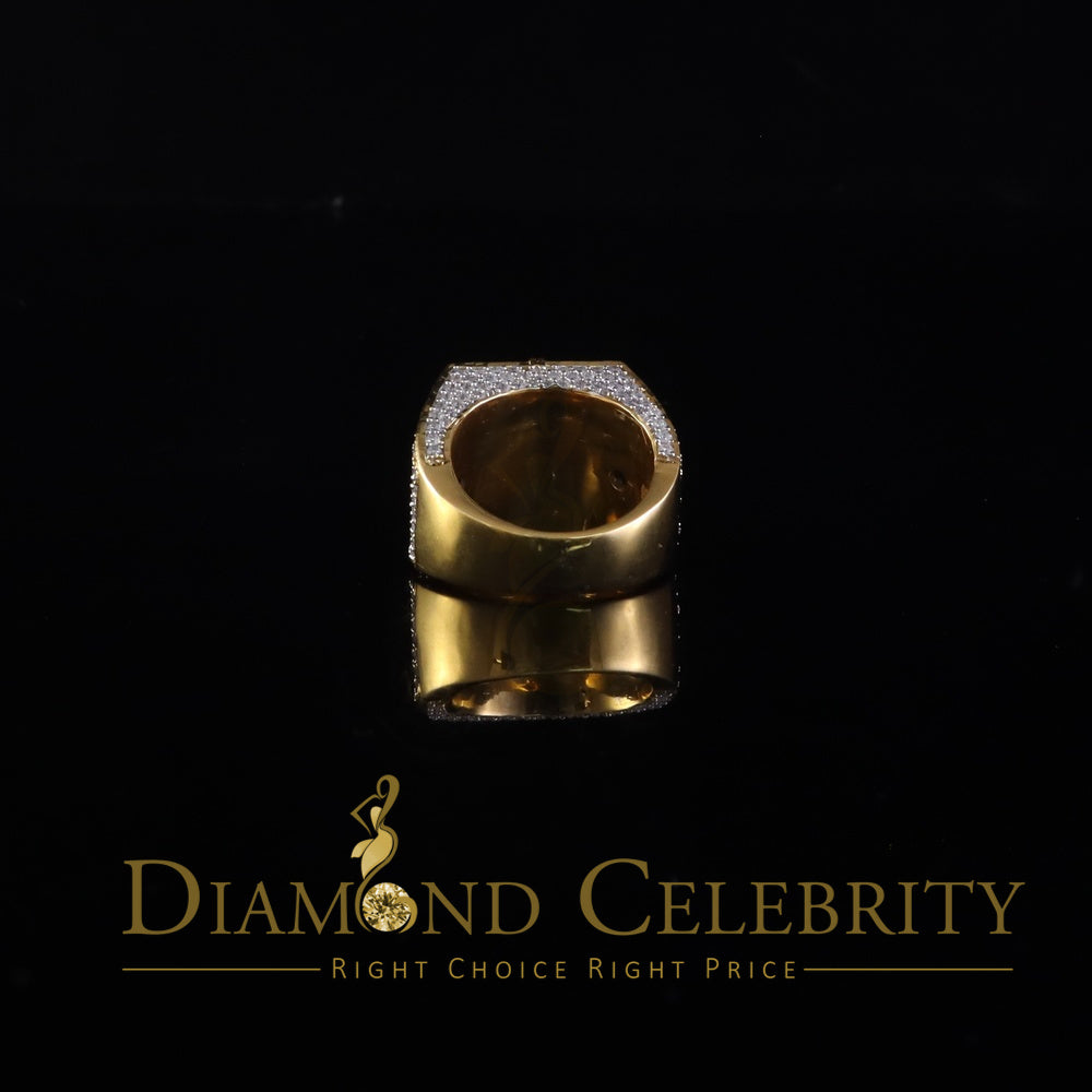 DiamondCelebritees 925 Yellow Sterling Silver 7.00ct VVS 'D' Moissanite Men's SquareRings Size 10