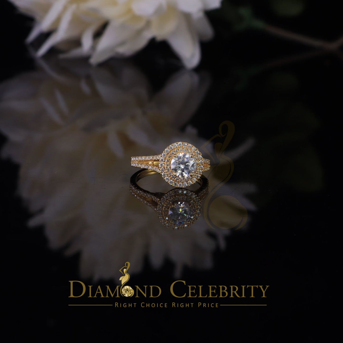 King Of Blings 10K Yellow Gold 2.00CT VVS/ D Color Round Solitaire Moissonite Womens Ring S/7