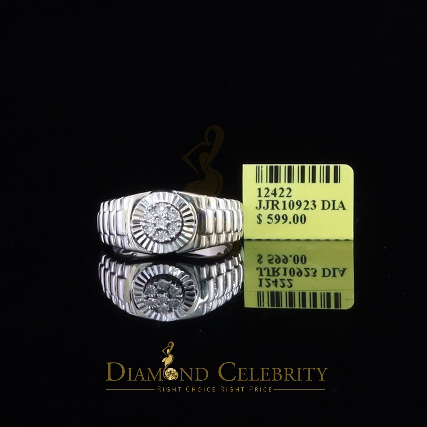DiamondCelebritees 925 Sterling Silver 0.05ct Real Diamond Men's Style White Band Style Ring SZ 10
