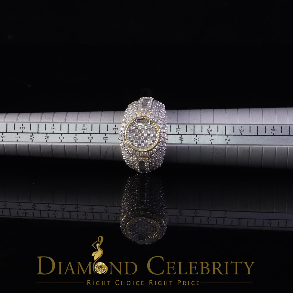 DiamondCelebritees Sterling Yellow Silver 5.50ct Buguette VVS 'D' Moissanite Round Men's Ring SZ 10