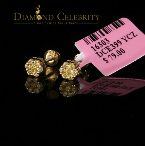DiamondCelebritees 925 Yellow Silver 0.18ct Cubic Zirconia Women's & Men's Hip Hop Floral Earrings