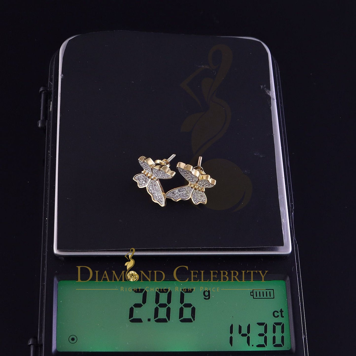 DiamondCelebritees Women's 0.25ct Real Diamond Butterfly Stud Earrings Yellow 925 Sterling Silver