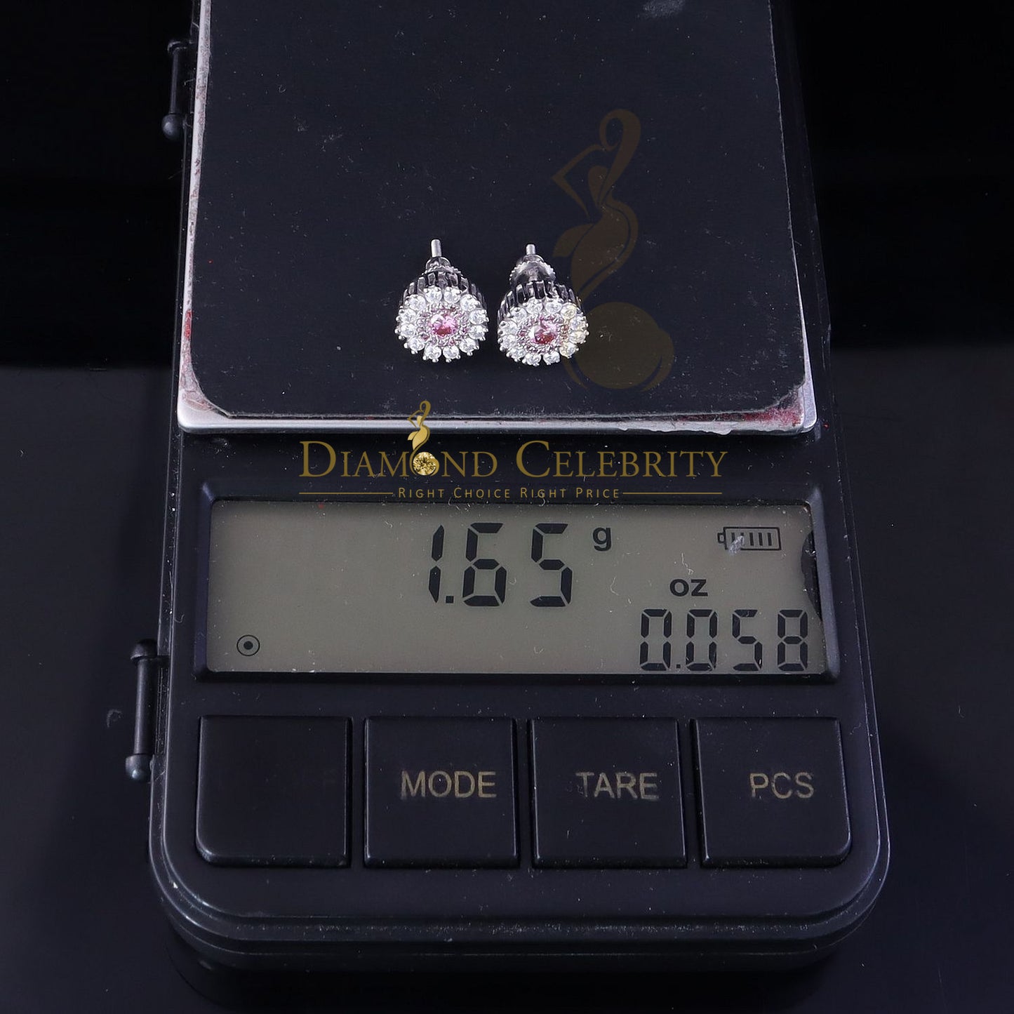 Diamondcelebritees 925 Silver White 1.00ct VVS 'D' Pink Moissanite Round Mens/Women's Stud Earrings