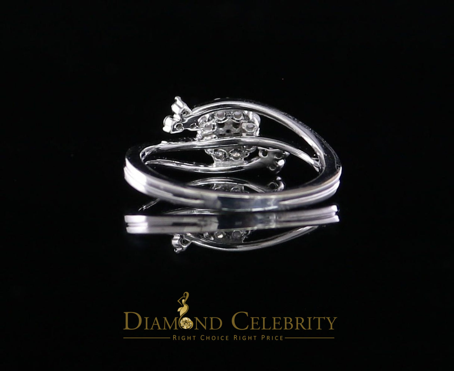 DiamondCelebritees Real 10kt White Gold Real 0.33CT Diamond Floral Shape Black Stone Ring size 7