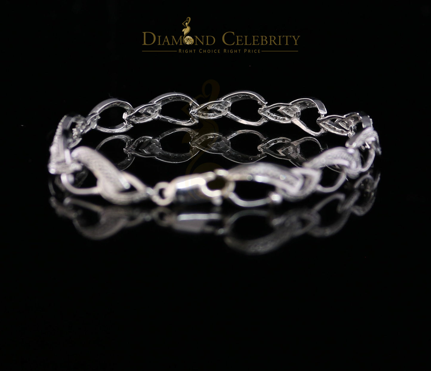 Diamondcelebritees 925 Sterling Silver White 0.20CT Real Diamonds Fancy Style Bracelet Size 7''