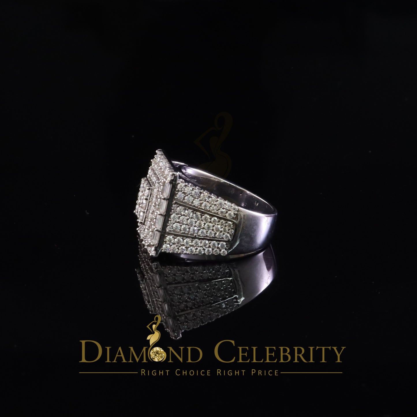 DiamondCelebritees 5.00ct VVS 'D' Moissanite 925 Silver White Rectangle Rings Size 10 for Men's