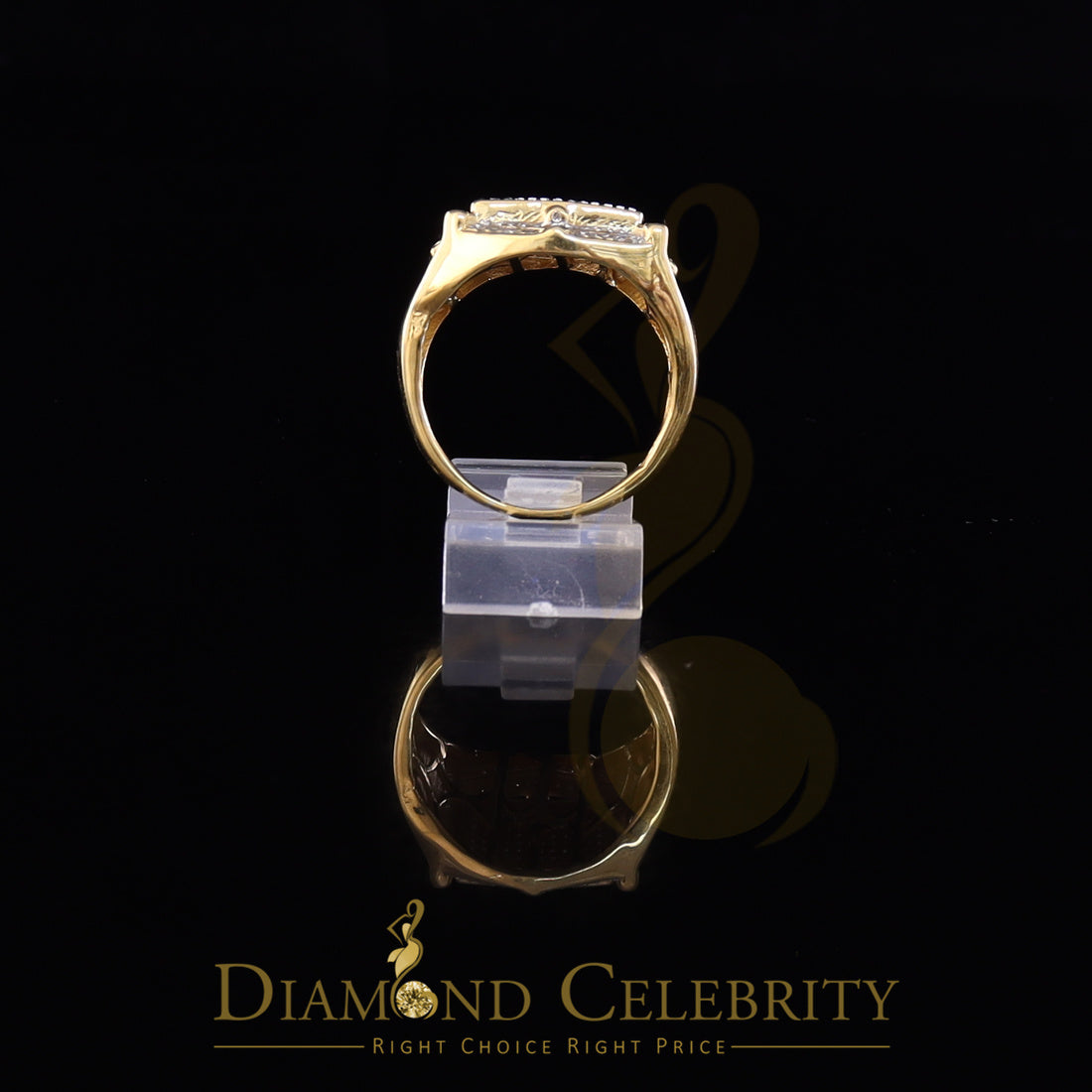 DiamondCelebritees 0.66 CT Real Diamond Men's 925 Sterling SilverYellow Ring Size 11 Square Shape