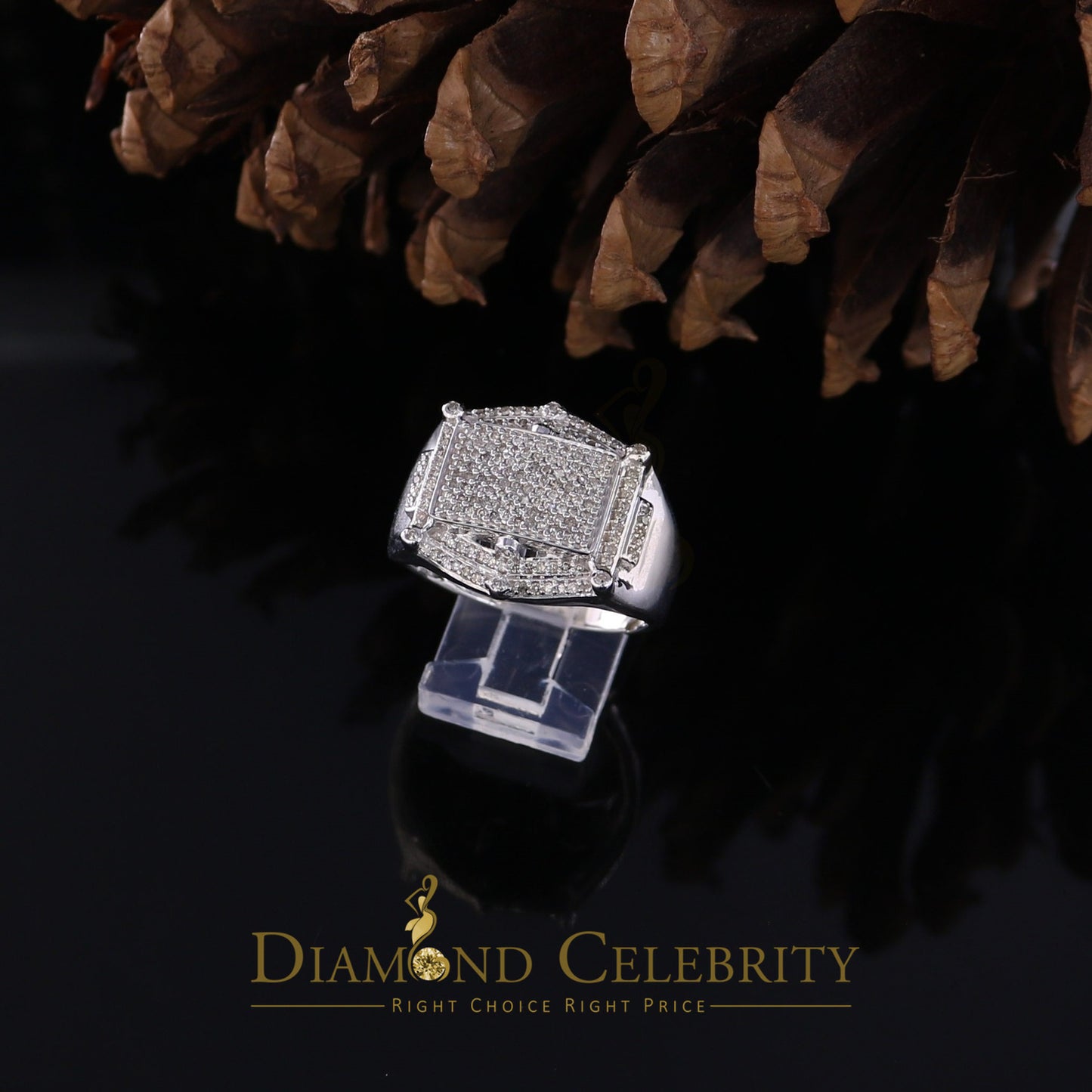 DiamondCelebritees Real Diamond 0.66 CT 925 Silver White Rectangle Engagement Men's Ring Size 11