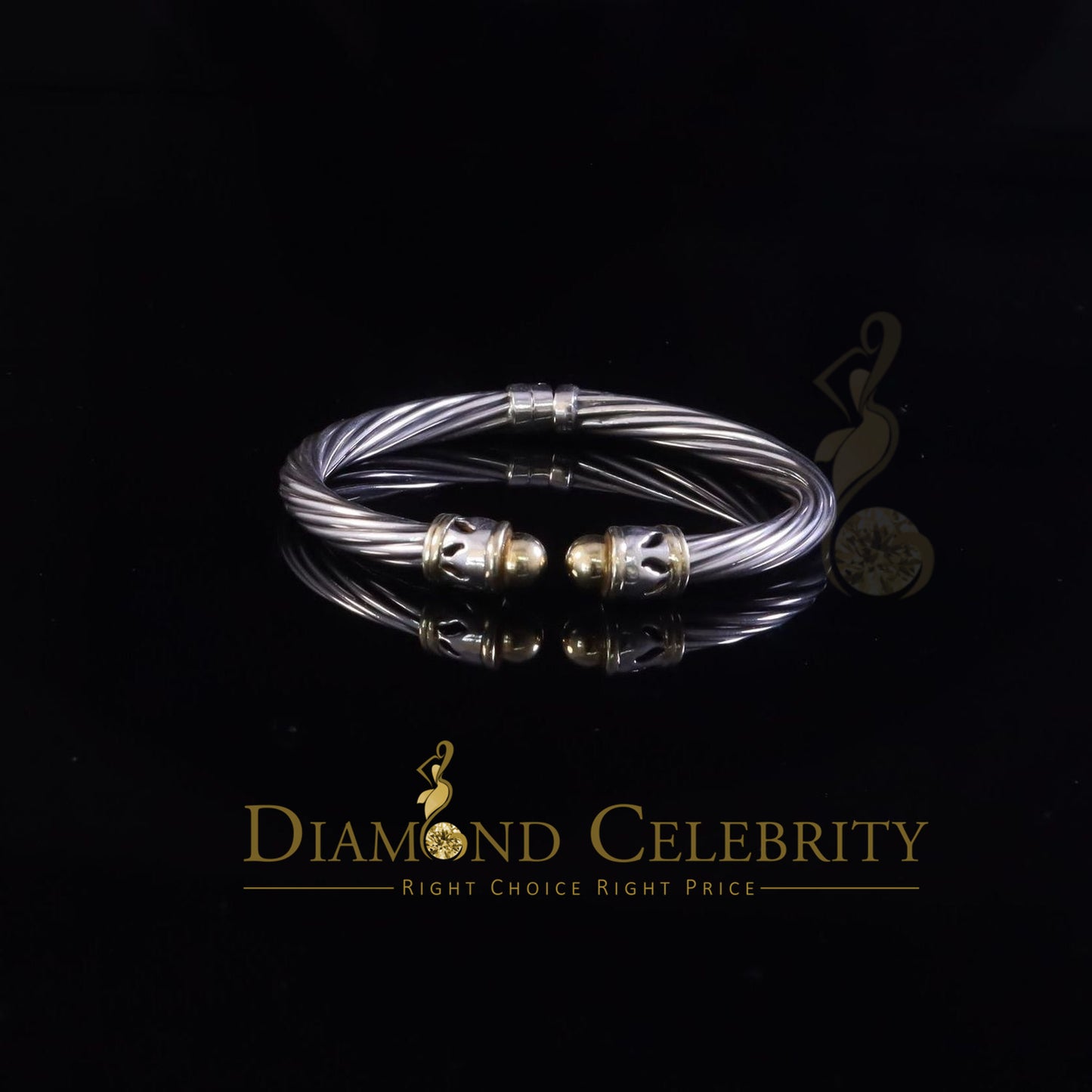 DiamondCelebritees Fashion Round Silver Cubic Zirconia Stones Bangle for Men/Ladies's 7 Inch