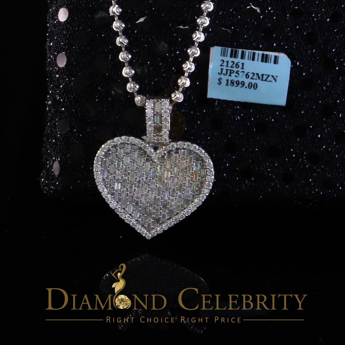 Diamondcelebritees 925 White Silver 6.50ct VVS D Clr. Moissanite Bagutte Heart Pendant Women's