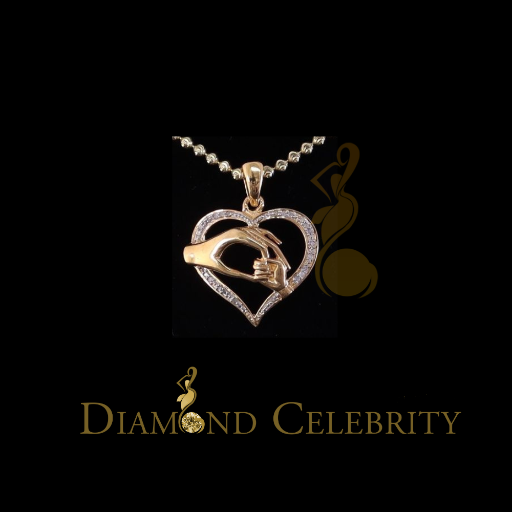 DiamondCelebritees Real 0.10ct Diamond Sterling Silver Heart In MOM'S CARE Necklace Yellow Pendant