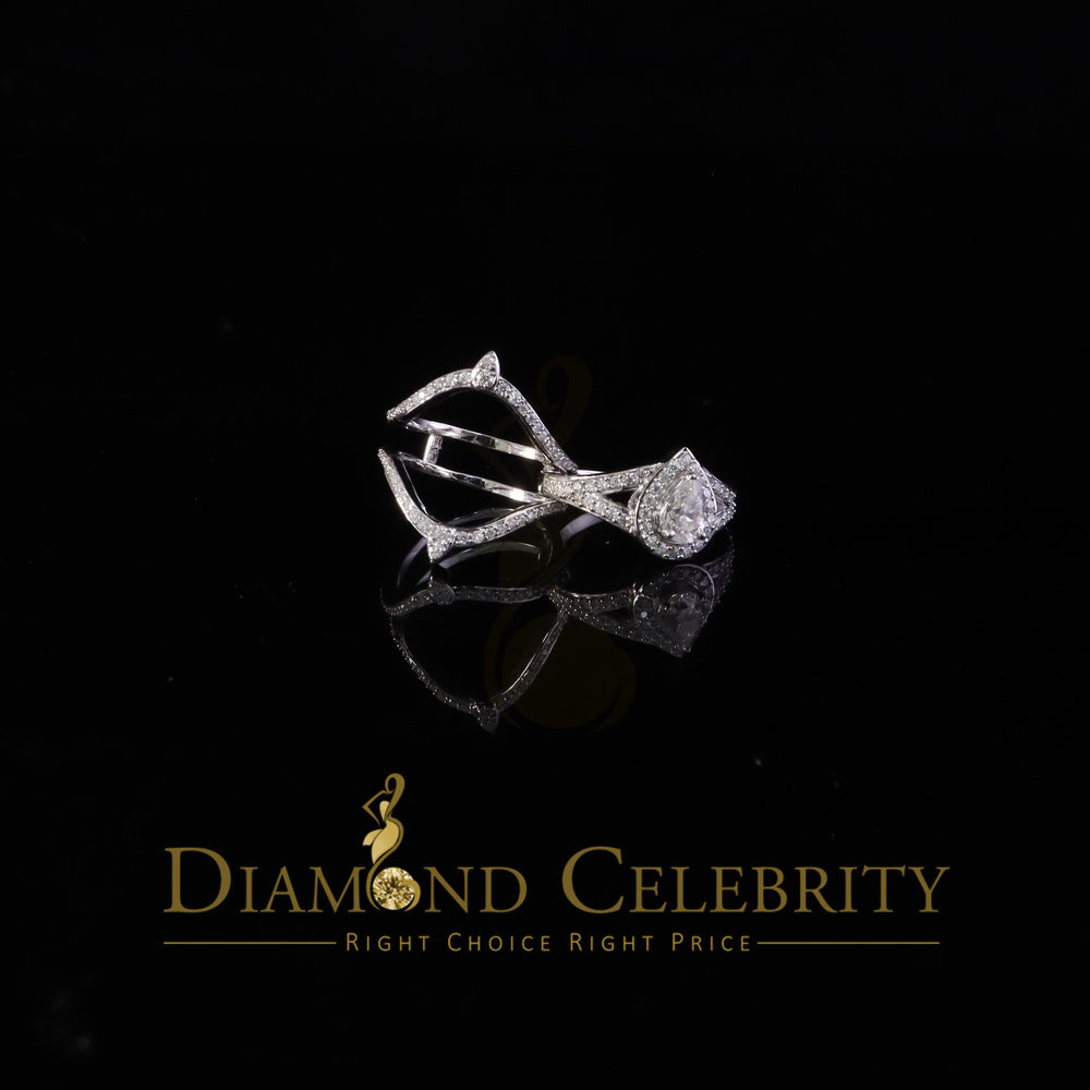 DiamondCelebritees White Silver1.75ct VVS D Pear 925 Moissanite Enhancer Guard Wrap Insert Ring SZ7