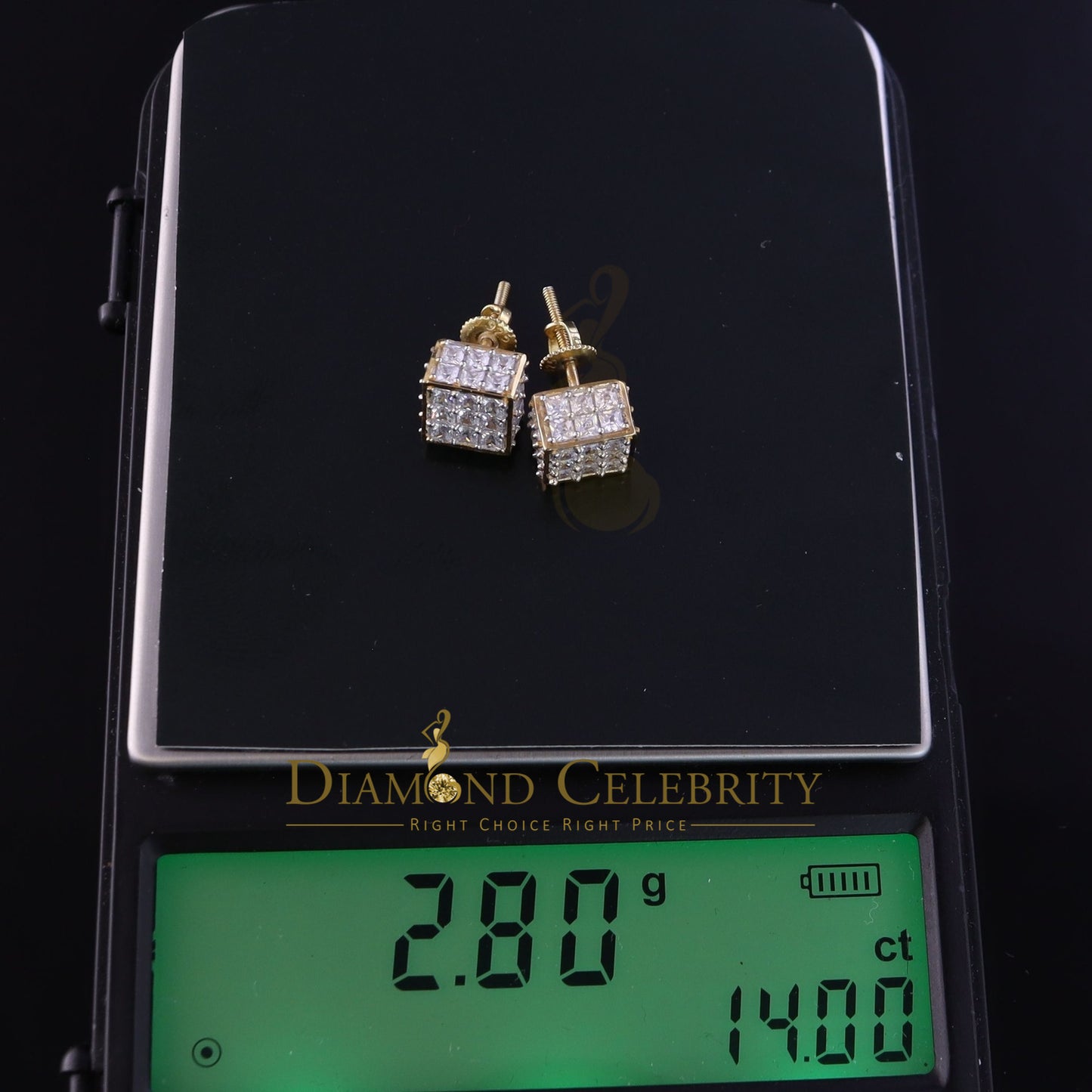 DiamondCelebritees 925 Yellow Silver Screw Back Cubic Zirconia 5.94ct Women & Men Square Earrings