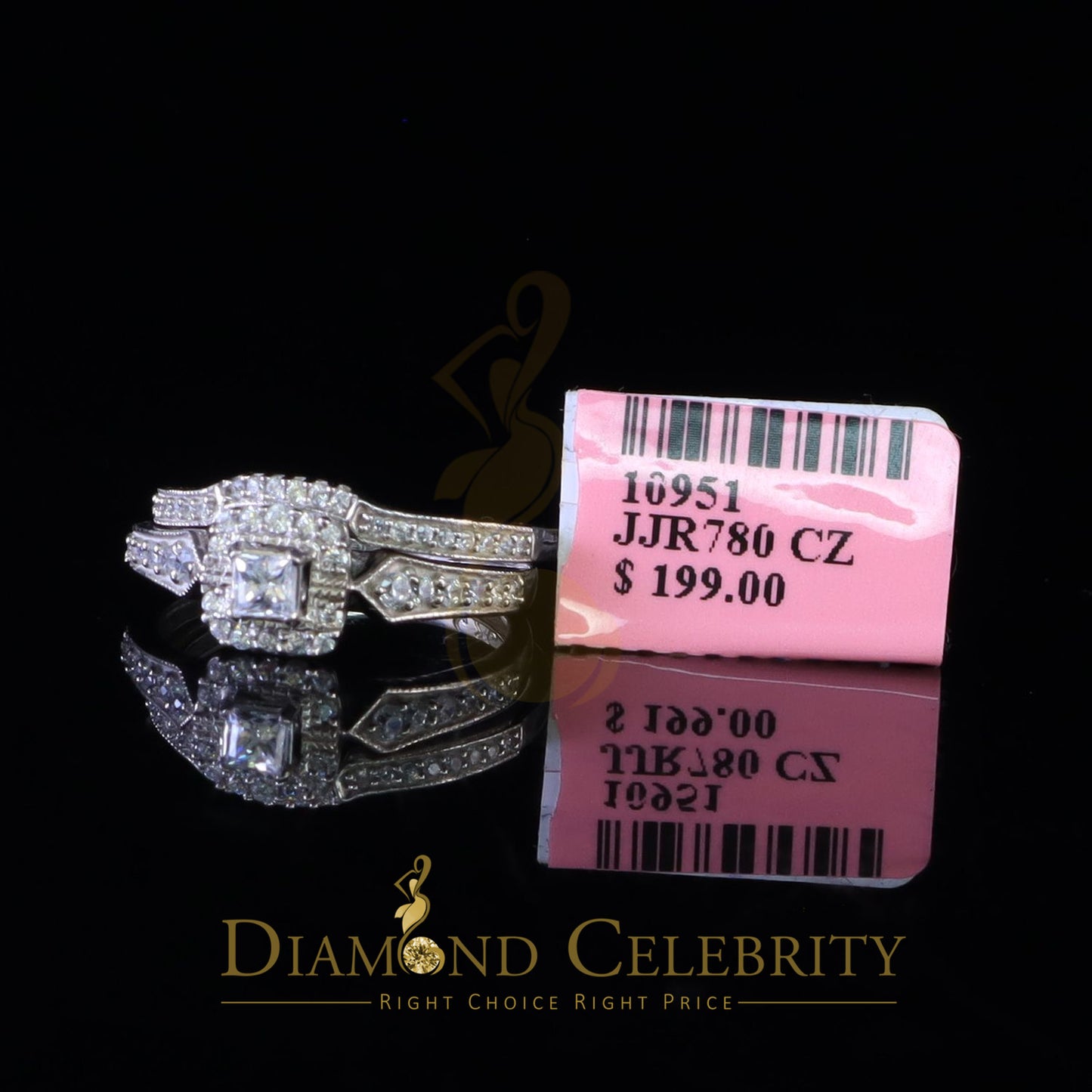 DiamondCelebritees 1.03ct Cubic Zirconia Sterling White Silver Square Bridal Womens style Ring Sz 7