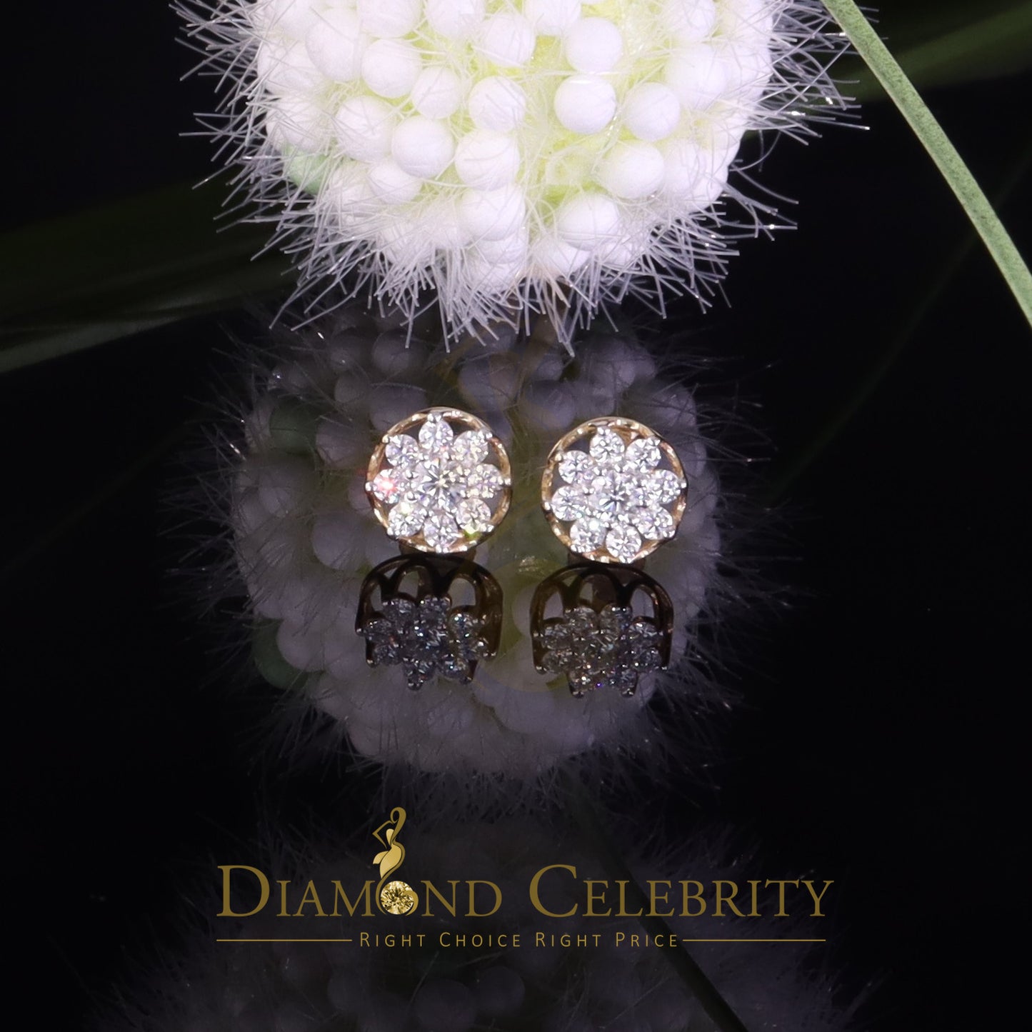 DiamondCelebritees Men's/Womens 925 Silver Yellow 0.75ct VVS 'D' Moissanite Round Stud Earrings