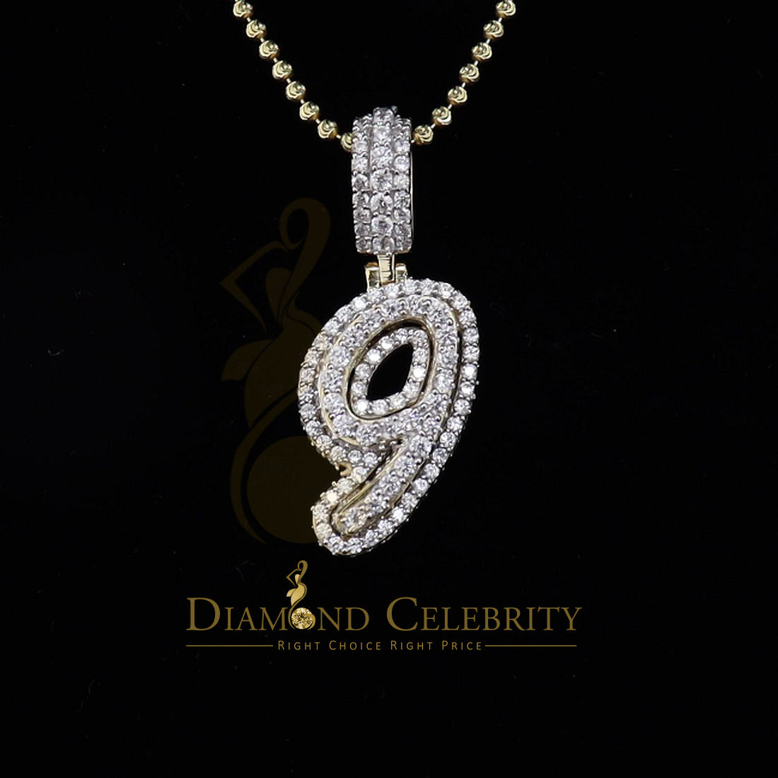 DiamondCelebritees Yellow Cursive 3D Number 1 Sterling Silver Shape Pendant 4.75ct Cubic Zirconia