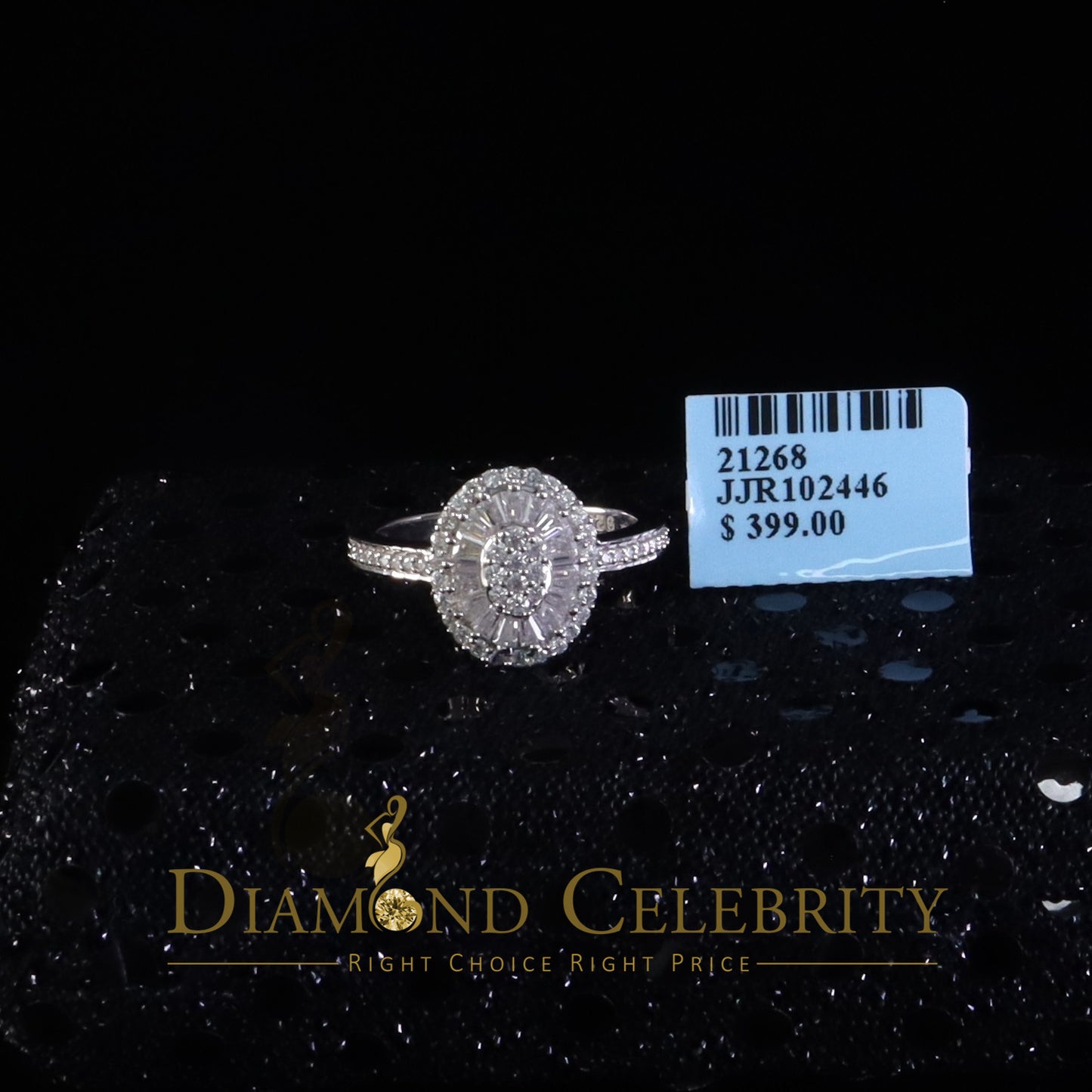 DiamondCelebritees Women Oval Shape 925 White Silver 1.00ct VVS 'D' Baguette Moissanite Ring Size 7