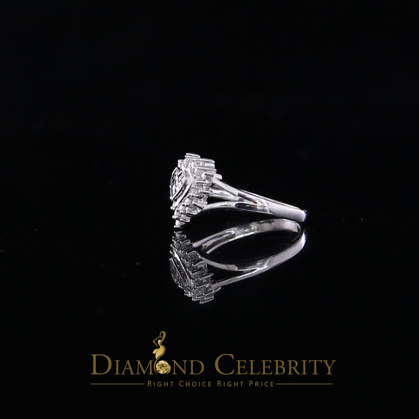 DiamondCelebritees Real 10kt White Gold Heart shape 0.33CT Real Diamond Black Princess Ring SZ 6.5