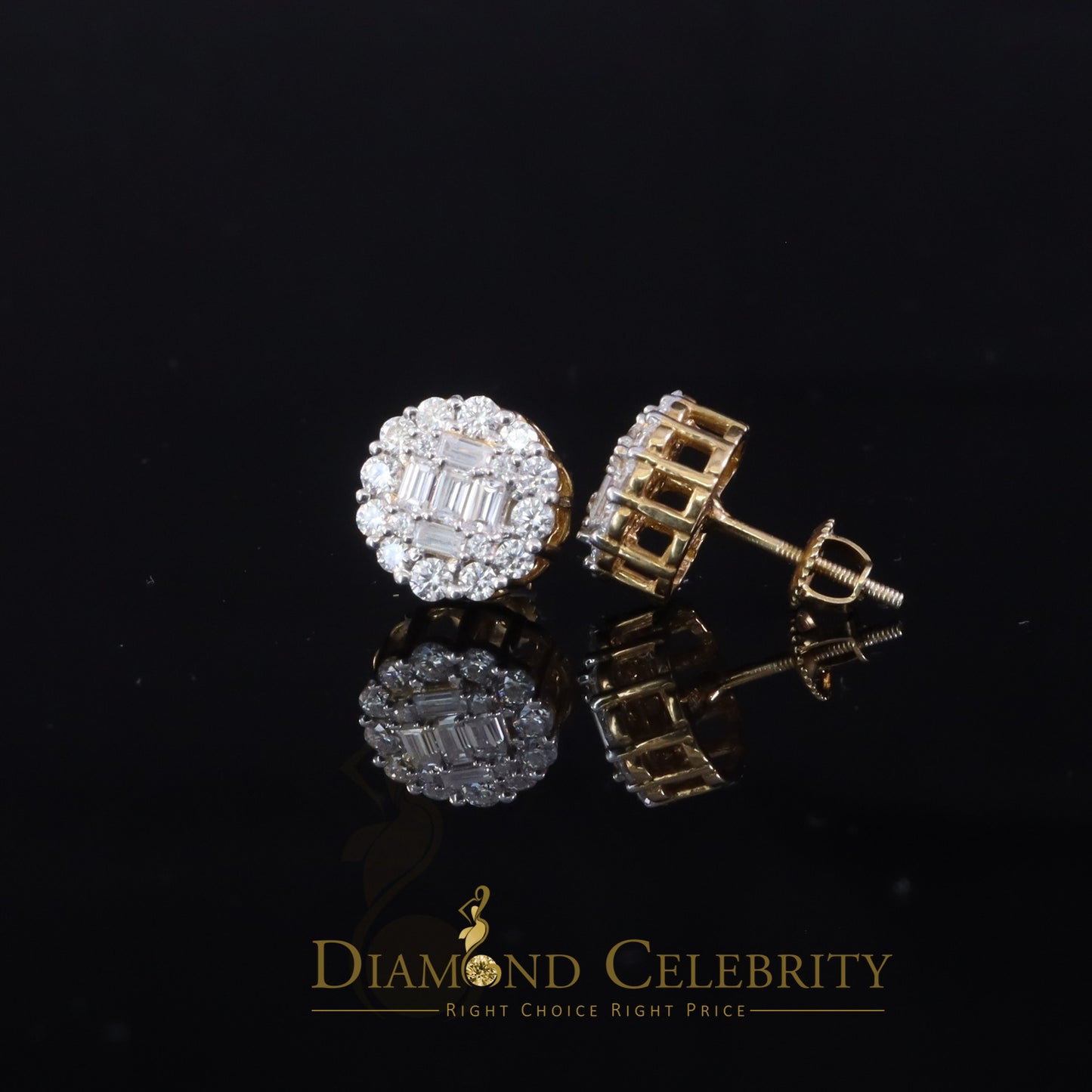 DiamondCelebritees Men's/Womens Sterling Silver Yellow 1.50ct VVS 'D' Moissanite Round Stud Earring