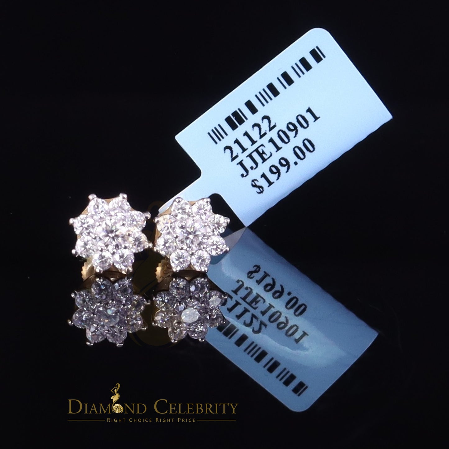 DiamondCelebritees Yellow Men's/Womens 925 Silver 1.00ct VVS 'D' Moissanite Floral Stud Earrings