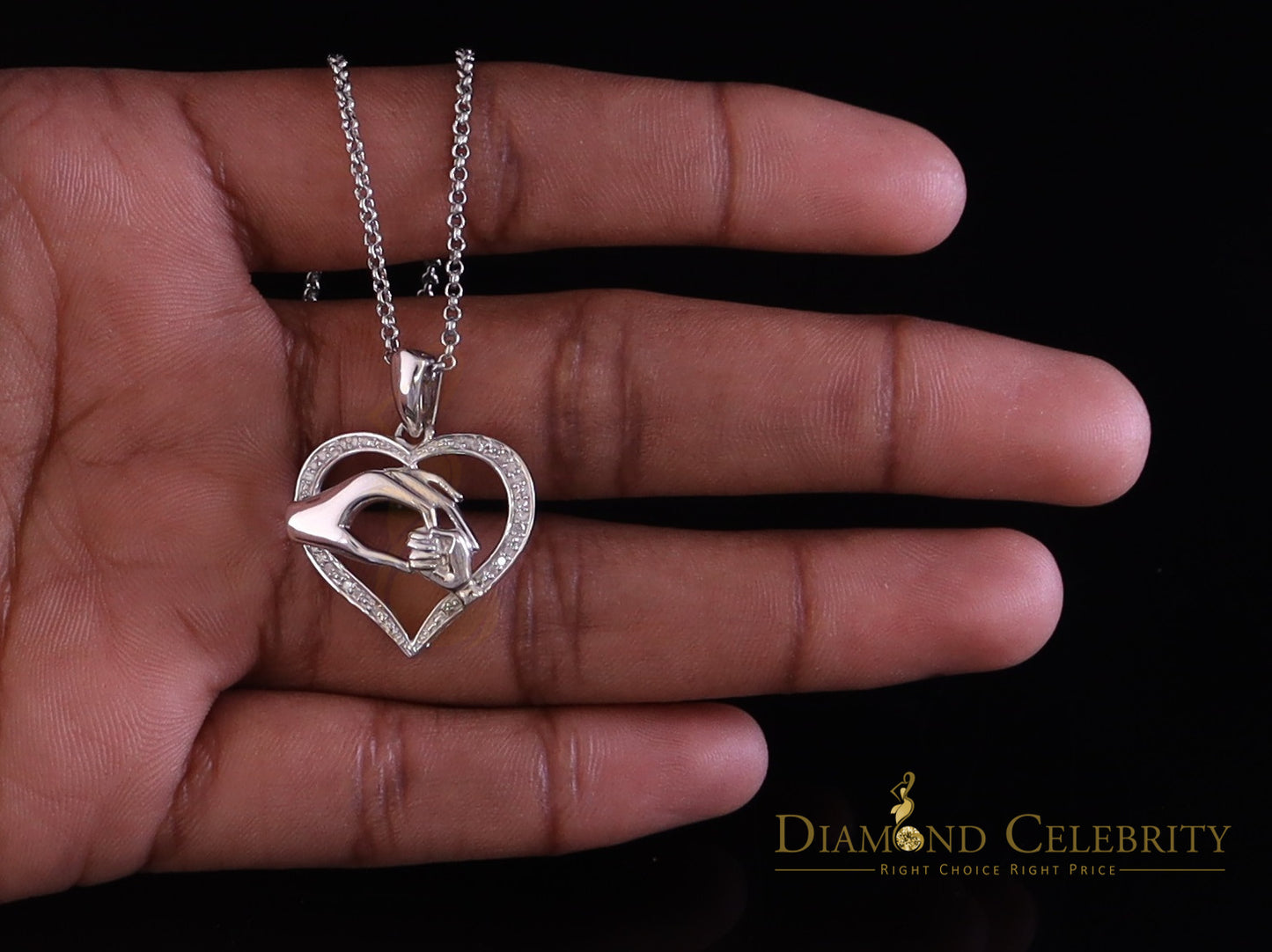 DiamondCelebritees Real 0.10CT Diamond Heart In MOM'S CARE Sterling Silver White Necklace Pendant