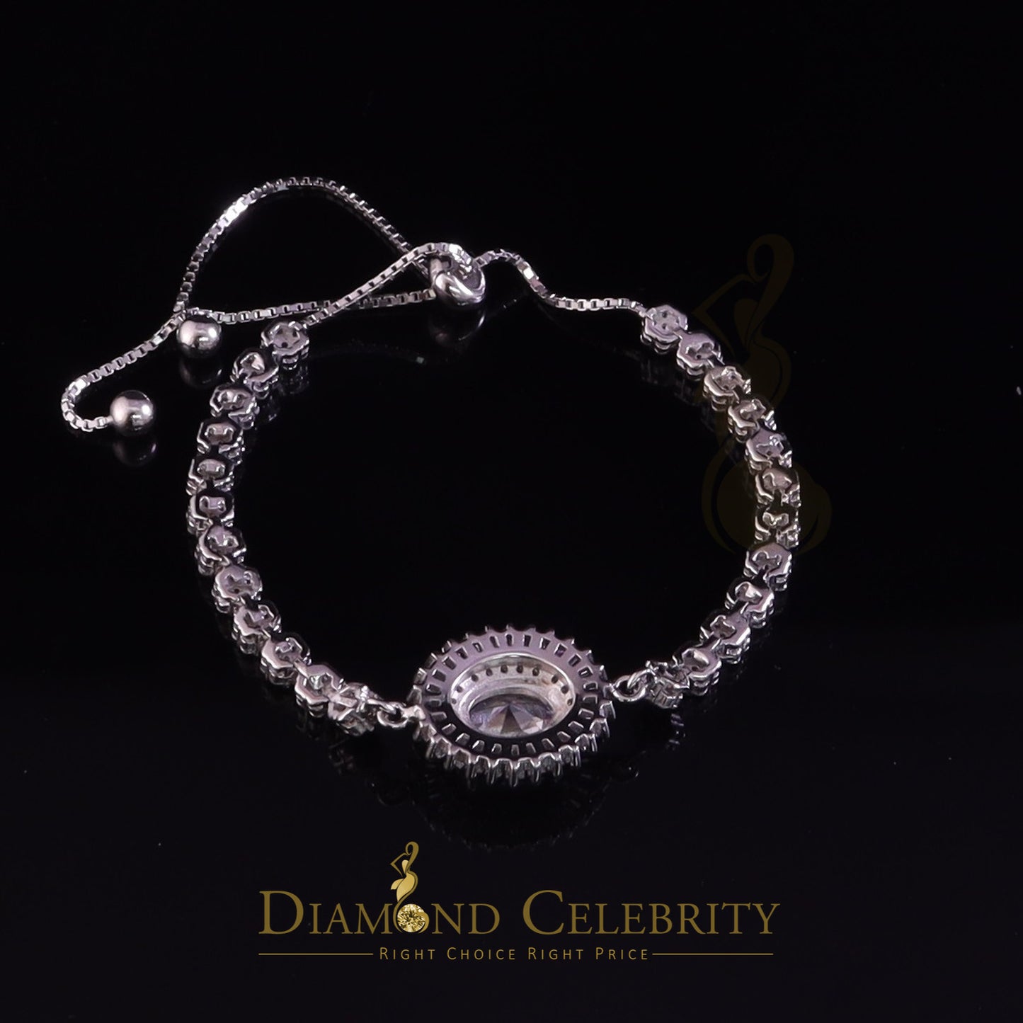 Diamondcelebritees 925 Silver Sun Shape White Bracelet Cubic Zirconia Adjustable Size 7 Inches